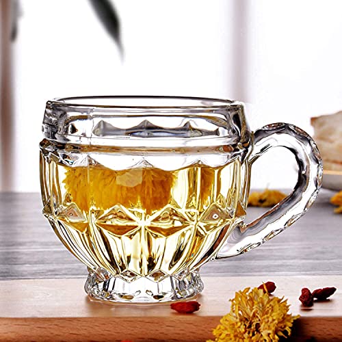 Image of MARTVIA 250 ML Crystal Clear Toughened Glass Tea Cup with Convenient Solid Handle Cups, Espresso Mug Set for Tea, Coffee, Hot /Cold Drinks Set of 6 (European Crystal, Set of 6)