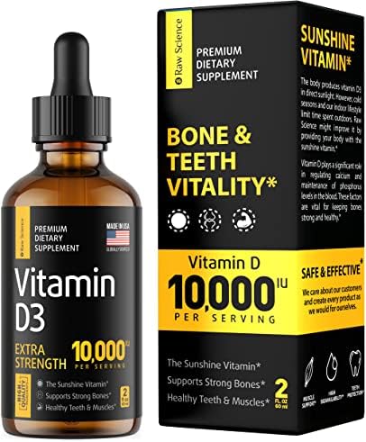 Vitamin D3 Supplement 10000 iu | Vitamin D Liquid Drops for Faster Absorption | Helps Support Strong Bones and Healthy Heart | Mood & Immune Symptom Function | Emulsified High Dose Vitamin D3