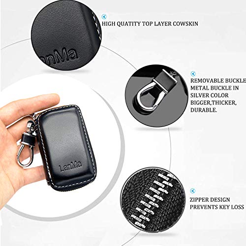 LanMa Car Key Case Holder Leather Car Key Chain Bag Car Remote Key Fob For Car Keychain Zipper Bag - Image 4