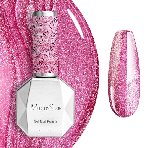 Image of MelodySusie Pink Glitter Gel Nail Polish,0.5fl oz Nails Soak Off UV LED Strawberry Pink Shimmer Gel Polish Gift for Women Nail Art Manicure Salon DIY Nail Design Decoration at Home-1749