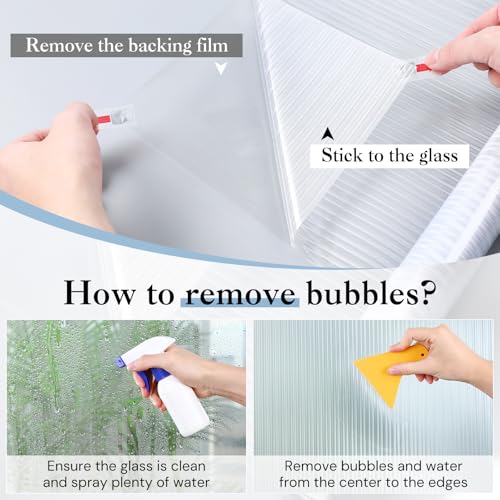 Haton Reeded Glass Window Privacy Film, Frosted Glass Window Film, Static Cling UV Blocking Stickers, Decorative Removable Cover for Bathroom Door Office, Non Adhesive 17.5\" x 78.7\"
