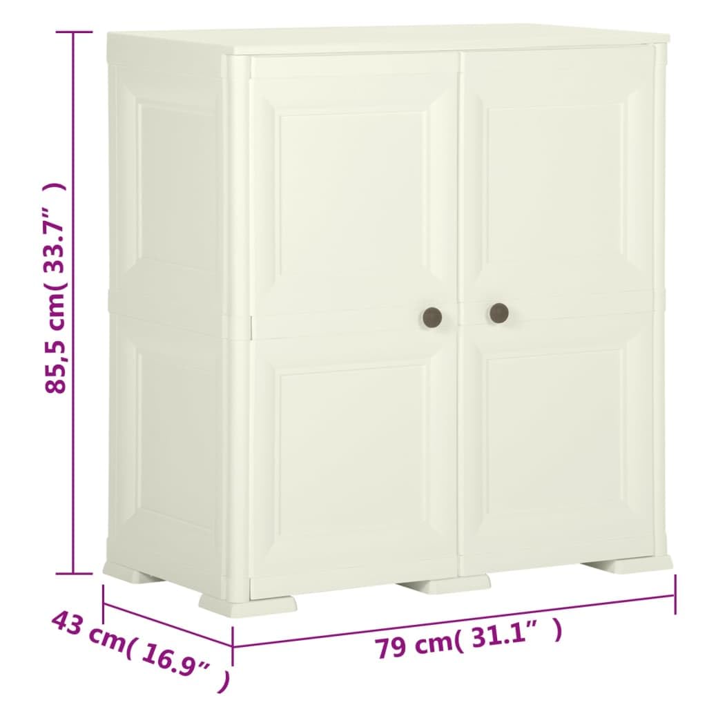 Kunststoffschrank 79x43x85,5 cm Aufbewahrungsschrank mit 2 Türen Holzoptik Vanille Mehrzweckschrank für Haushalt Büro und Abstellraum Belastbarkeit 30kg pro Boden