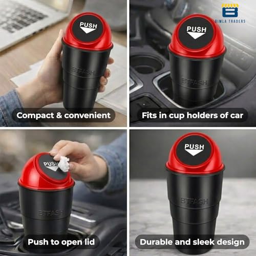 Image of Btag Portable Mini Trash Bin for Car, Office, Home & Travel | Compact Garbage Organizer for Vehicle, Desk, Table & Kitchen | Car Accessories | Pack of 1 | Red