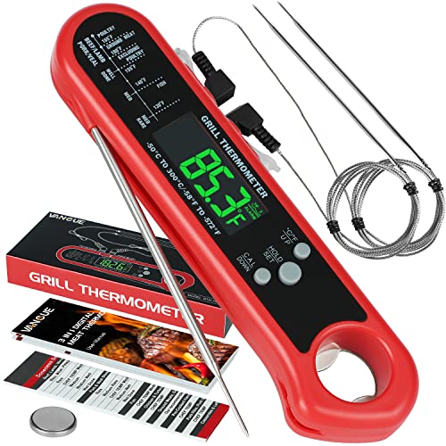 3 In 1 Digital Meat Thermometer, Instant Read Food Thermometer With 2 Detachable Wired Probe, Calibration, Alarm Function, Lcd Backlight For Grilling, Cooking, Bbq, Kitchen #TOP19