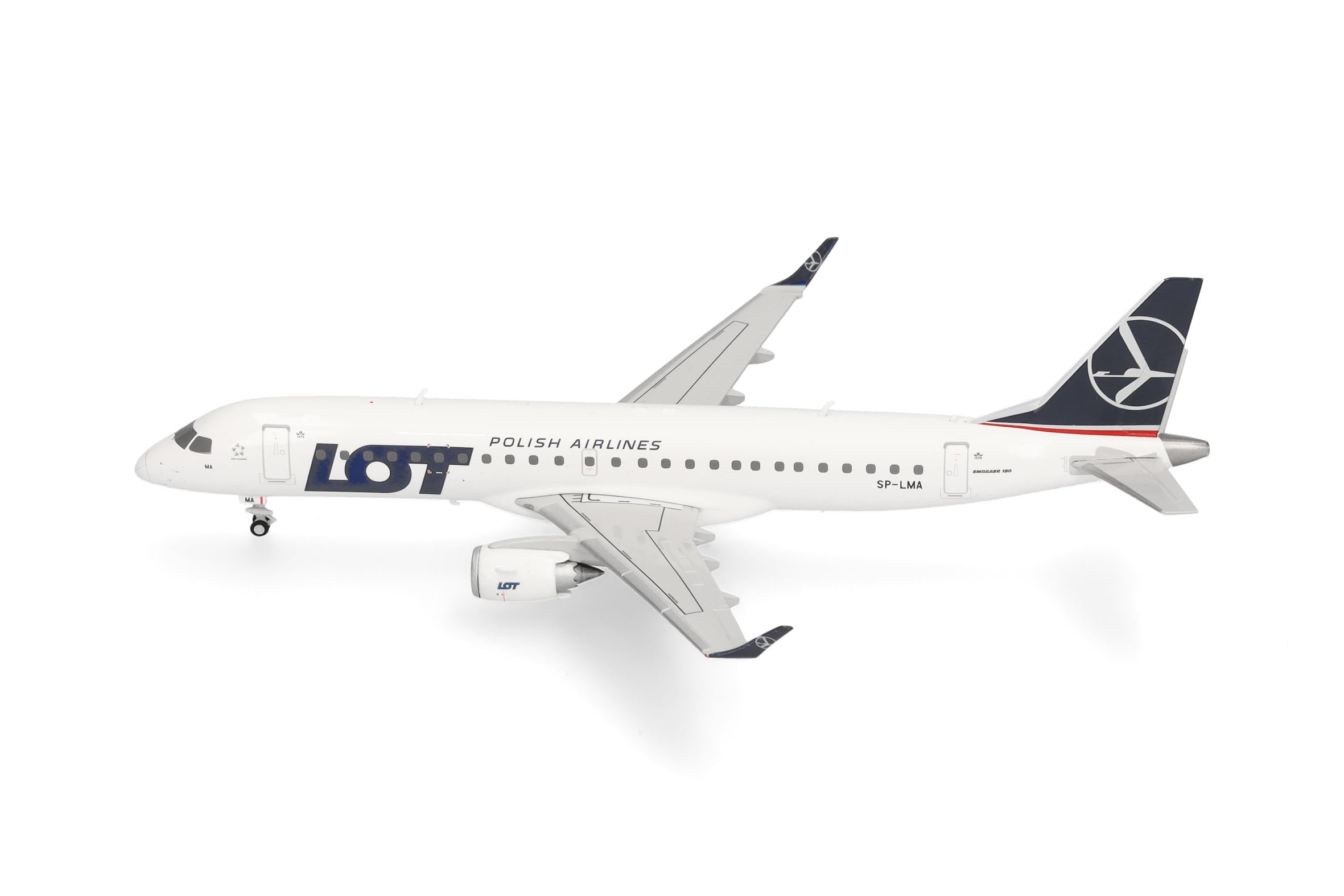 Herpa model samolotu LOT Polish Airlines Embraer E190, miniatura w skali 1:200, model kolekcjonerski z podstawką, tworzywo sztuczne