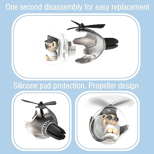 Image of 2Pcs Pilot Car Air Freshener, Cute Bear Car Vent Clip Air Freshener Automotive Air Outlet Fan Diffuser, Automotive Interiors Vent Decoration (Silver+Red)