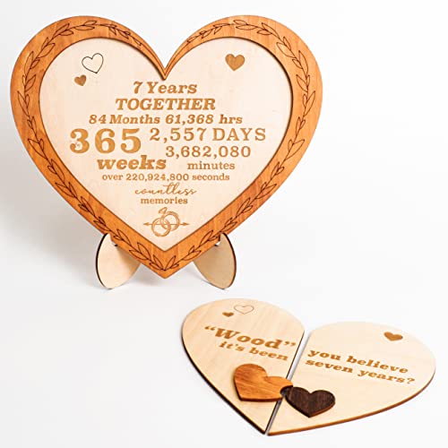 Stofinity 7 Year Anniversary Wood Gifts For Him Her - 7Th Wedding Anniversary Keepsake Gifts For Men, Seventh Anniversary For Husband Wife, Seven Years Of Married Couple Wood Heart Plaque Decoration #TOP9