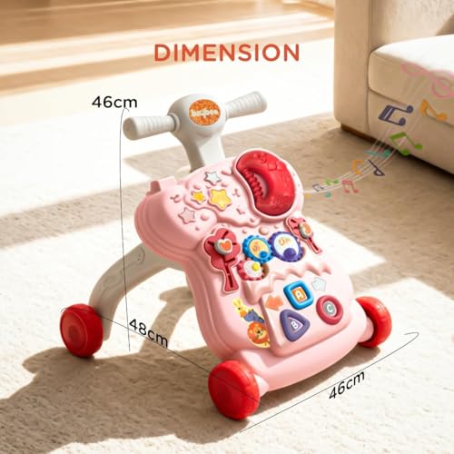 Image of Baybee Lilo Baby Walker for Kids, Baby Push Walker with Music, Rotating Gears & Grip Handle | Activity Kids Walker for Baby Toddlers | Walkers for 0 to 2 Years Boy Girl (Pink)