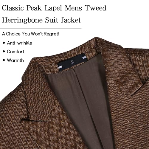 Tweed Jacket Men Retro Slim Fit Herringbone Suit Blazer 2 Button Formal Mens Wool Blazer Brown Sport Coats for Men Prom XL3
