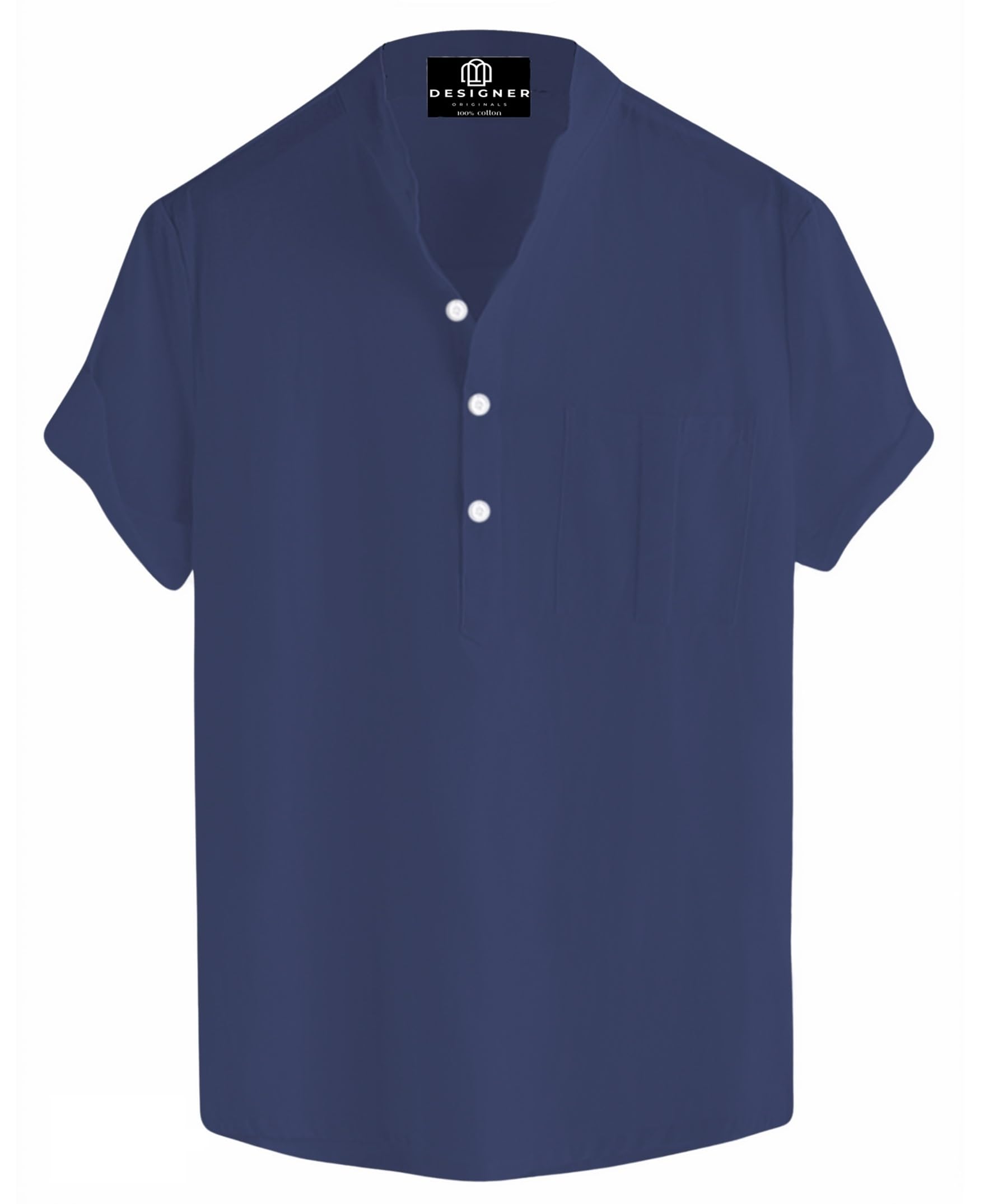bollywood designer Men’s 100% Cotton Half Sleeve Short Kurta with Pocket | Solid Casual Kurta Shirt with Mandarin Collar | Regular Fit Summer (in, Alpha, XL, Navy)-picture-25