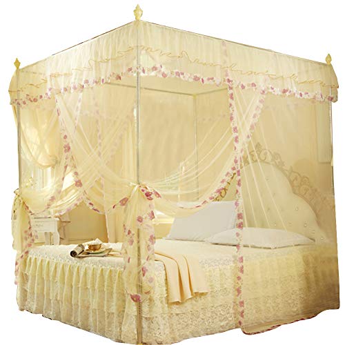 Culnflun Lace Luxury Mosquito Net, Princess Style Lovely Design, Three-Sided Opening Bed Curtain, Breathable Mesh Easy to Clean, To Ensure a Comfortable Sleep, For Bedroom (Yellow120*200 * 200)