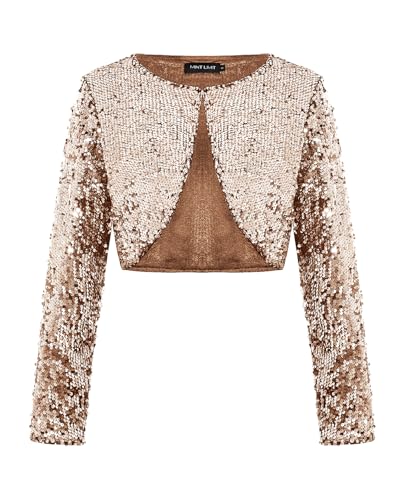 MINTLIMIT Pailletten Strickjacke Damen Kurz Offene Cardigan Langarm Bolero Party Boleroshrug Haken...