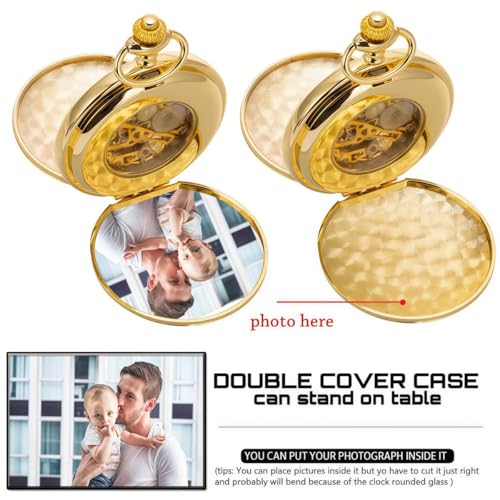 Image of ManChDa Mechanical Roman Numerals Dial Skeleton Pocket Watches with Box and Chains for Mens Women