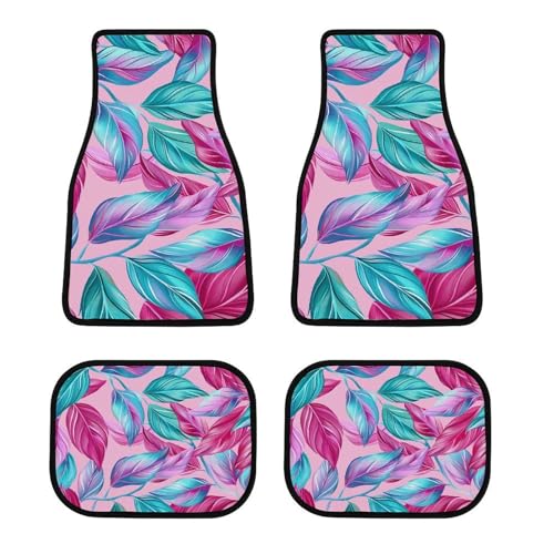 Tapis de sol voiture anti-glisse feuilles cyan pour auto et camionnette