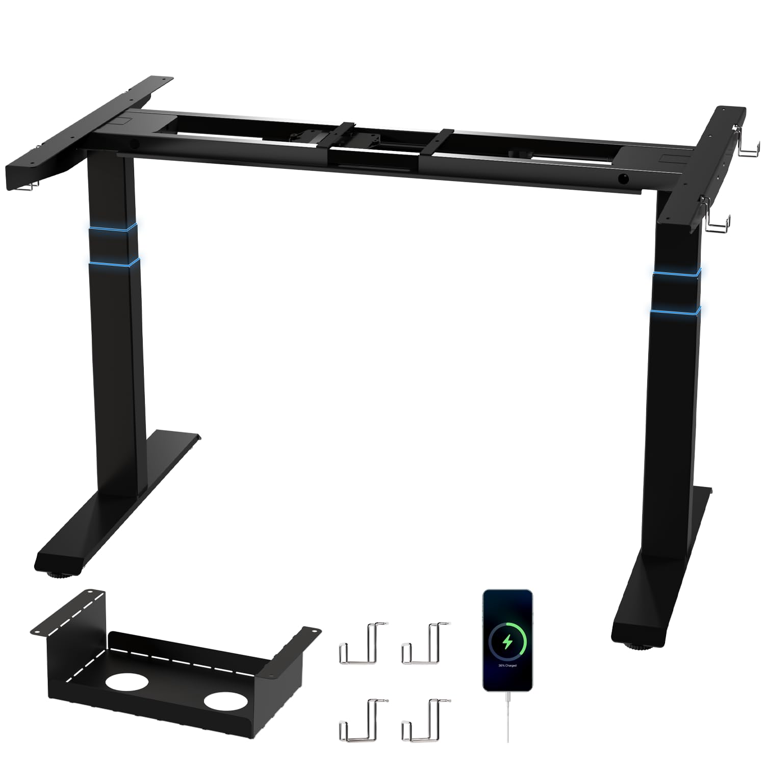 Homall G-23 PRO Höhenverstellbarer Tisch Gestell mit 2 Motoren,Elektrisch Tischgestell Belastbar bis 130KG, 3-Fach-Teleskop, Tischgestell mit Memory Steuerung (Black)