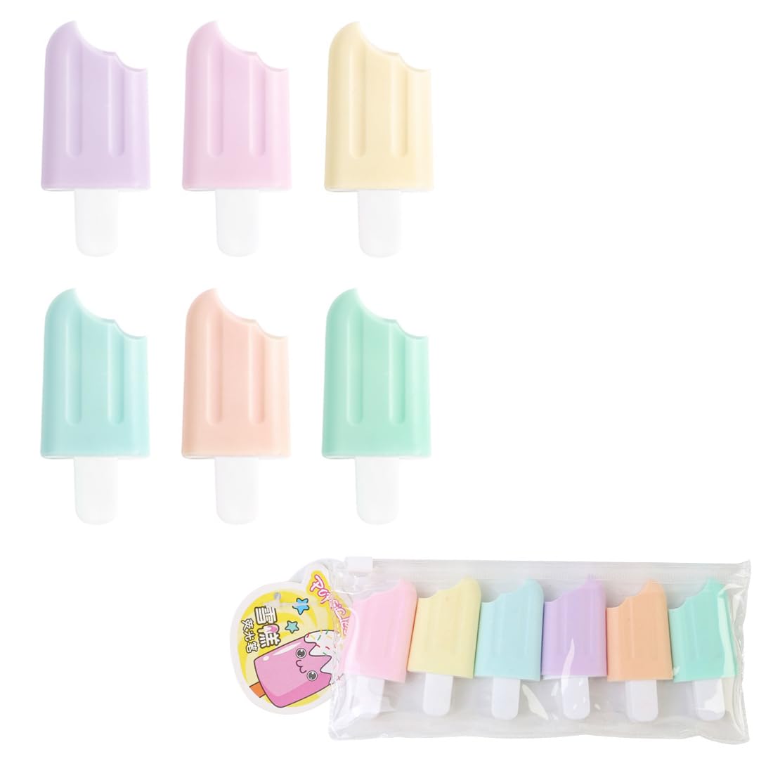 5 Surligneurs Kawaii En Forme D'Ours - Mini Stylos Fluos Animaux - Gomme Compteur Intégrée