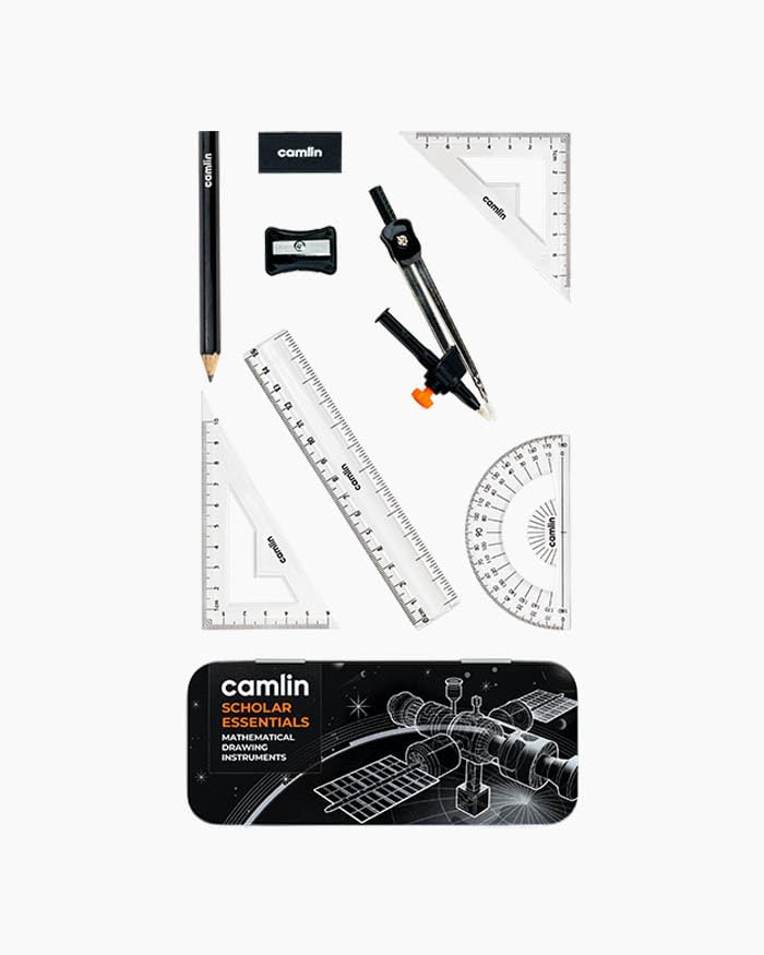 Image of Camel Scholar Essentials Geometry Box - Premium 12-Piece Technical Drawing Set in Sturdy Metal Case for School & Professional Use