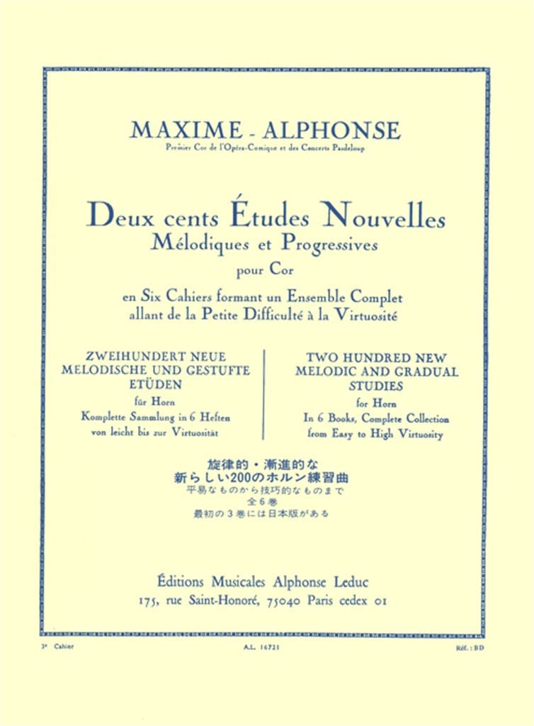 MAXIME-ALPHONSE: 200 ETUDES NOUVELLES VOL.3 - 40 ETUDES DE MOYENNE FORCE (HORN)