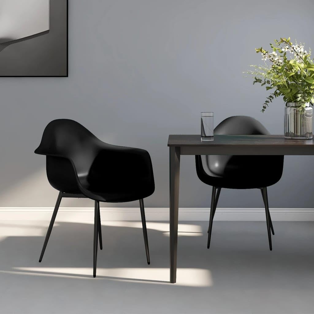 Sedie da pranzo 2 PZ Nero PP con gambe in metallo