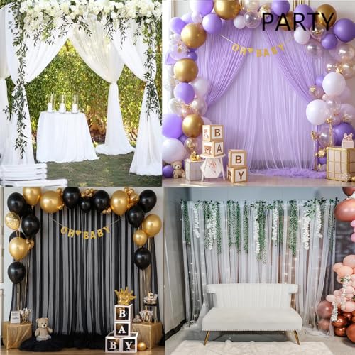 WENSINL Black Backdrop Curtain Black Drapes for Backdrop Wedding Chiffon Drapes for Bridal Shower Baby Shower Birthday Christmas Photo Backdrop Curtain Decorations - 2 Panels 5ft X 10ft