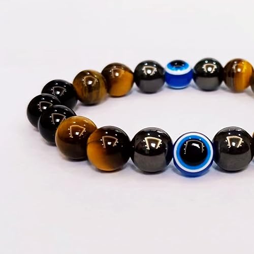 Miniatura 3 de Pulseras de triple protección con piedra de ojo de tigre de obsidiana negra con hematita para hombres y mujeres, pulsera de piedra curativa de