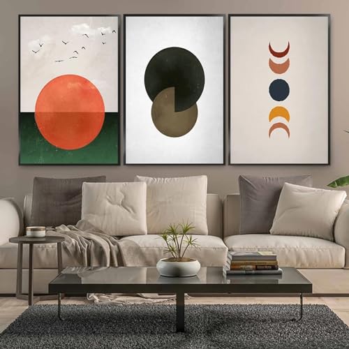 Tableau phases de la lune : lot de 3 toiles bohèmes 80x110 cm sans cadre pour salon