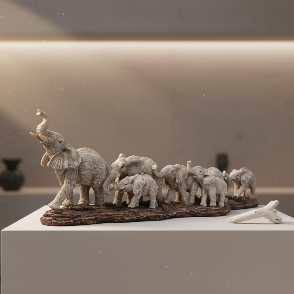 Comfy Hour Elephant Decor Statue, 15.55 Inch Extra Large African Elephant Family Figurine, Realistic Safari Wildlife Resin Sculpture for Living Room Mantel, Earth Tone, 1 Piece image 2