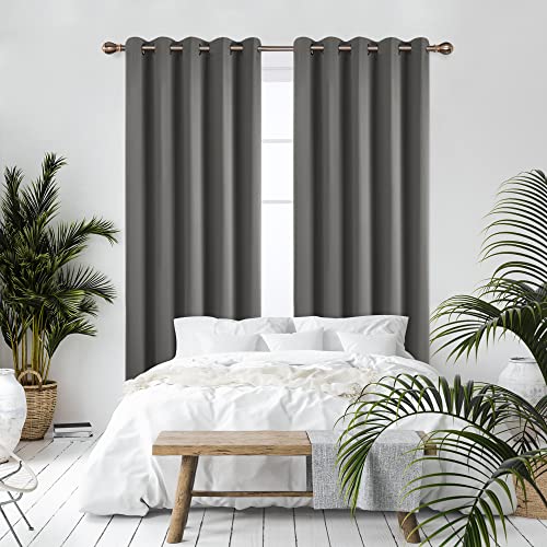 Deconovo Blackout Curtains Bedroom Super Soft Thermal Insulated Curtains Blackout Eyelet Blackout Curtains for Living Room 66 x 84 Inch Dark Grey 2 Panels - Image 3