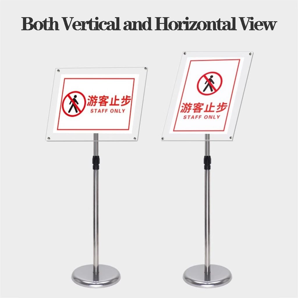 WIGSELBL Soporte para carteles de piso al aire libre, soporte de aviso, soporte de letrero resistente con panel acrílico, soporte para letrero de menú para visualización vertical y horizontal