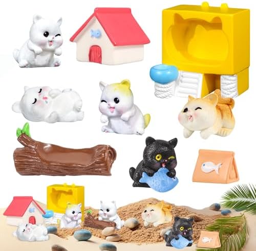 10 Mini Kawaii Cat Figurines – Cute Tiny Kittens For Cake Toppers, Desk Decor, Plant Pals & Party Favors - View #10