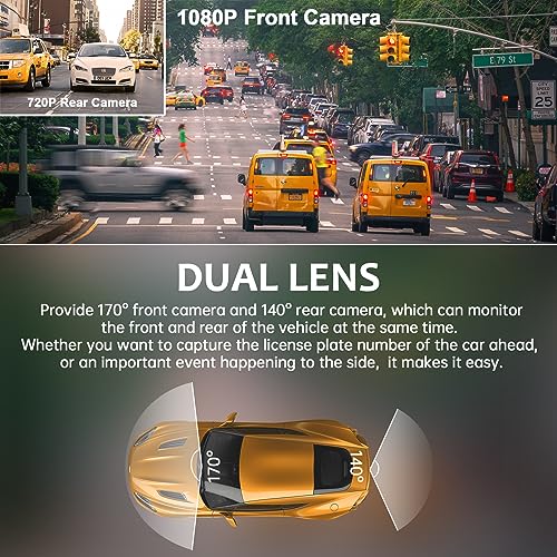 Dash Cam Front and Rear with 64GB SD Card 1080P FHD Dashcam for Car 170° Wide Angle Dashboard Car Camera With WDR Night Version, Car On-Dash Mounted Cameras Parking Monitor, Motion Detection, G-Sensor - Image 5
