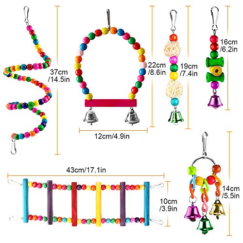Bird Parrot Toy Set 6 Pack Kleurrijke Pet Bird Toys Houten Hangende Stand Ladder Bird Swing Kauwspeelgoed voor… - Afbeelding 7