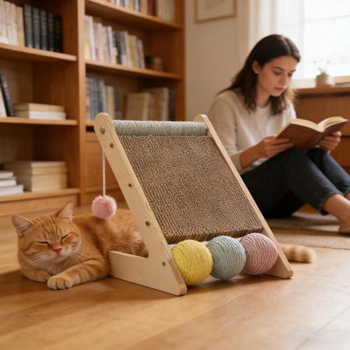 Griffoir pour chat triangulaire avec balles interactives pour exercice - 3
