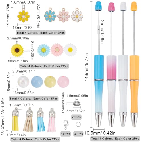 SUNNYCLUE DIY 8 Sets Flower Beaded Pens Making Kit Beadable Pens Beaded Pen Flowers Silicone Beads Pen Black Ink Ballpoint Beading Bulk for Teachers Students Nurses Gifts Office School Craft - Image 2
