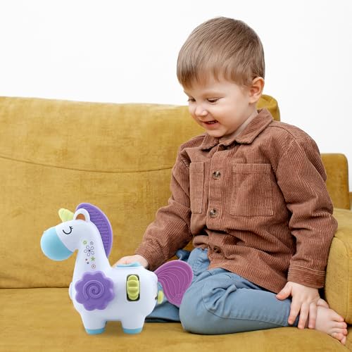Image of Baby Teething Toy with Sensory Features, Montessori Toys with Soft and Safe Material - Ideal for Indoor and Outdoor Play (Unicorn)