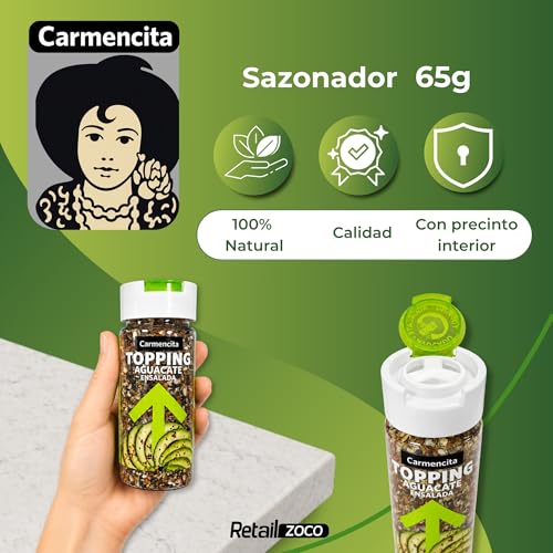 Topping Aguacate Ensalada Carmencita 65 g, Topping sazonador, Ideal para tostadas de aguacate, ensaladas y guacamole, Puede contener trazas de soja, Contiene 2 unidades de 65 g
