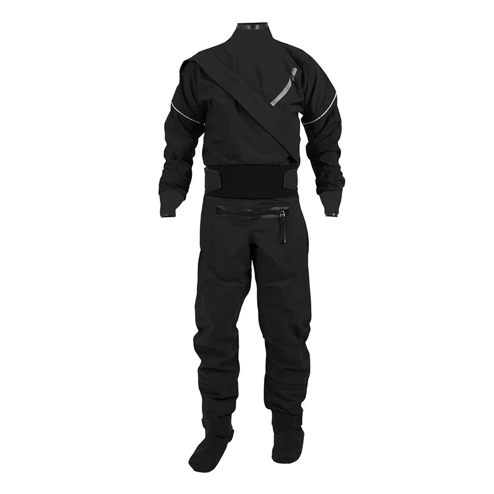 Trockenanzug Kajak-Trockenanzug for Herren, 3-lagiger wasserdichter Stoff-Trockenanzug mit Latex an Hals und Handgelenk, Wildwasser, Fluss(Black,XXL)