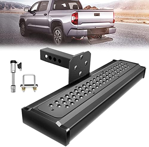 Heavy Duty Trailer Tow Hitch Steps (Large), 2'' Hitch Mounted Step and Bumper Protection fit for SUV/Pickup Truck/Van, Double-Sided Use Non-Slip Pattern with Pin Lock & U-Bolts Stabilize