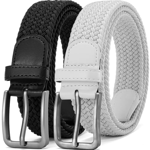 Image of DOOPAI Braided Stretch Belt for Men, Elastic Woven Belt, casual Fabric Golf Belt, 1 3 /8 inch for golf pants jeans, Gift Box