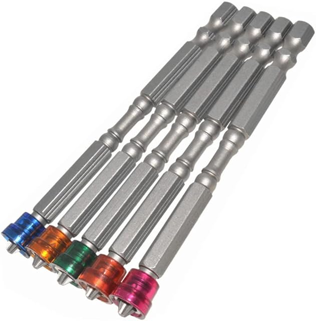 Saipor 5pcs Magnetic PH2 Phillips Cross Head Screwdriver Bit 1/4 Inch Hex Shank Depth Stop Drywall Screw Driver Drill Bits Screw Setter Bit, 100mm Length