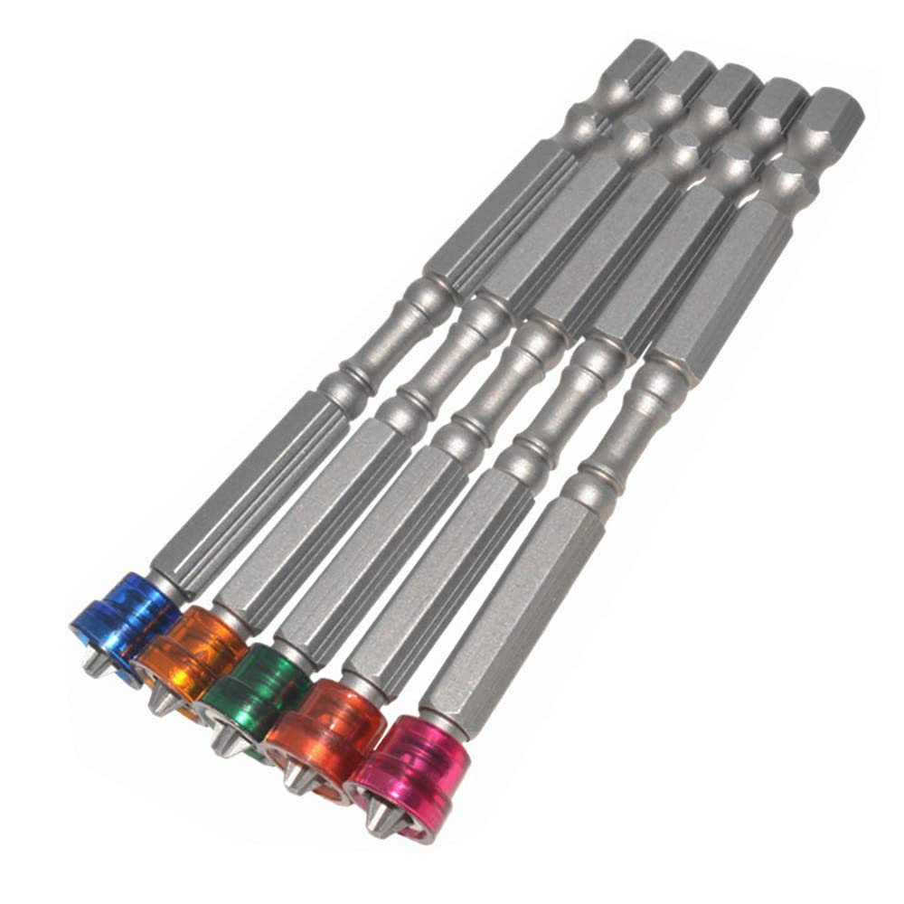 5pcs Magnetic PH2 Phillips Cross Head Screwdriver Bit 1/4 Inch Hex Shank Depth Stop Drywall Screw Driver Drill Bits Screw Setter Bit, 100mm Length