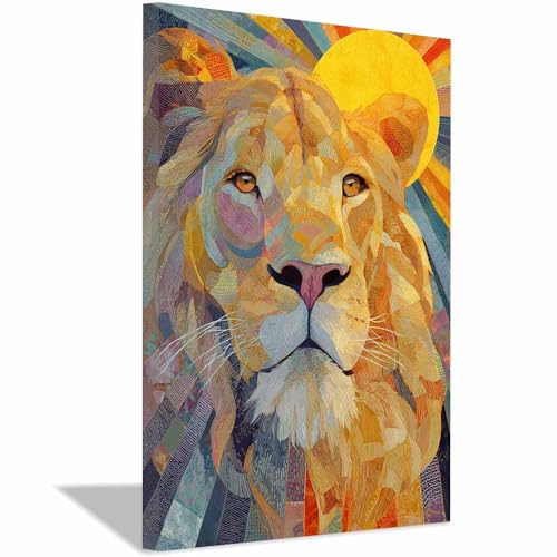Tableau lions lumineux soleil déco chaleureuse pour grand salon