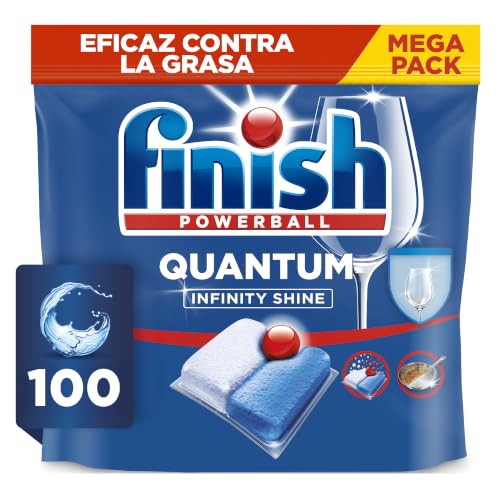 Finish Powerball Quantum All in 1 Pastillas para el lavavajillas todo en 1, limpieza profunda y brillo superior, 100 pastillas