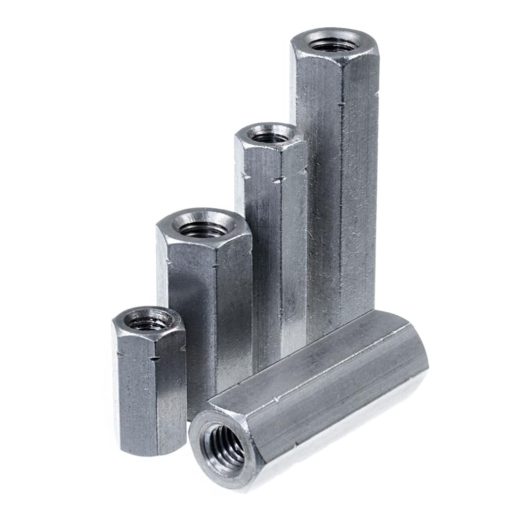 SECCARO Manguito roscado M12 x 50 mm, acero inoxidable V2A VA A2, diseño hexagonal, rosca interior continua, 20 unidades
