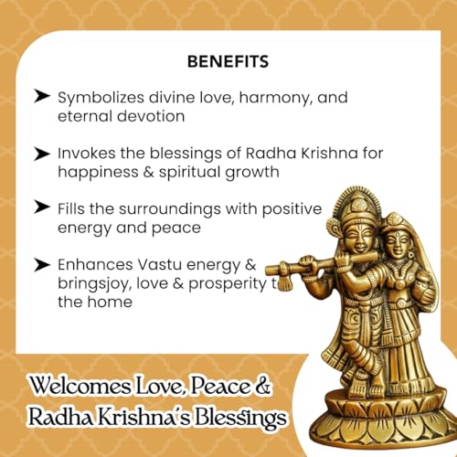 Image of Ekhasa 100% Pure Brass Radha Krishna Idol with Gift Box | Shree Radha Krishna Decorative Brass Statue for Home Decor | Religious Housewarming Grah Pravesh Wedding Gift for Couple