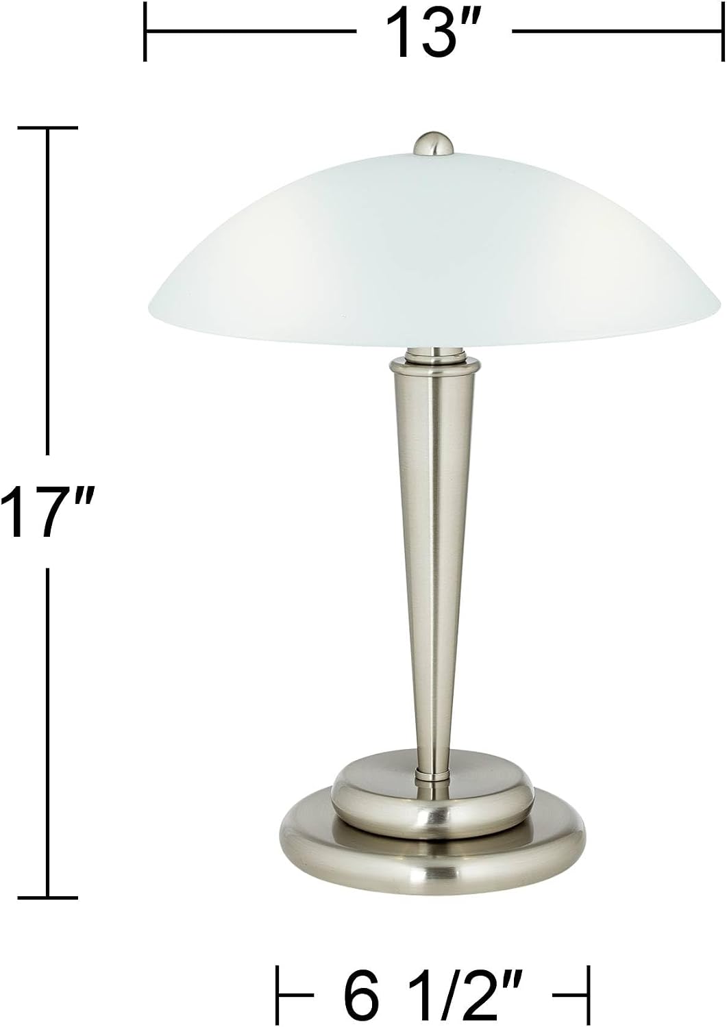 360 Lighting Deco Dome Modern Desk Table Lamp 17" High Touch On Off Brushed Nickel White Frosted Glass Shade for Living Room Bedroom House Bedside Nightstand Home Office Reading Family