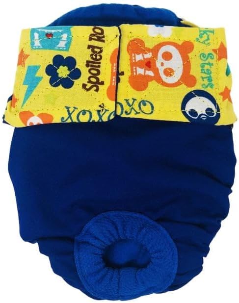 Yellow Skeleton Figures on Blue Premium Waterproof Dog Diaper, XXL, with Tail Hole - Made in USA
