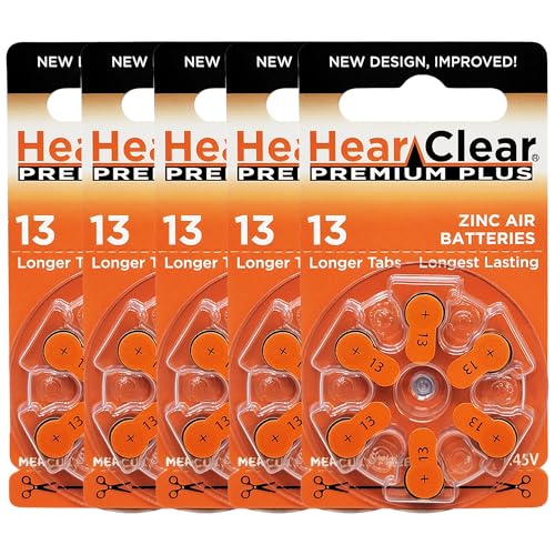 HearClear Size 13 PR48 1.45V Hearing Aid Batteries Orange Tab (30 Batteries)