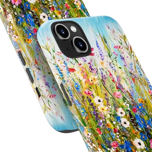 Image of Goodon for iPhone 14 Plus Case Cute - Wireless Charging Compatible - Dual-Layer Hard Shell + Silicone Cover - Protective Phone Case with Trendy Designs for Women - Wildflowers Painting | Dual-Layer Hard Shell + Silicone, Slim Fit Protective Phone Cover with Wildflower Designs for Women Girls
