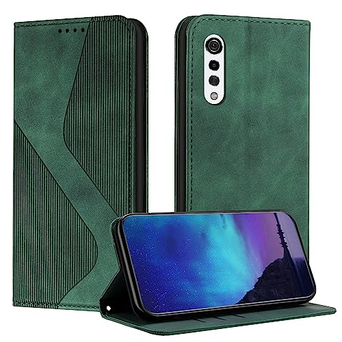 Fatcatparadise Kompatibel mit LG Velvet/G9/G900 Hülle, Handyhülle für LG Velvet/G9/G900 Hülle PU Leder Flip Klappbare Wallet Magnet Hülle Handytasche Klapphülle Schutzhülle Tasche Hülle Holster (Grün)